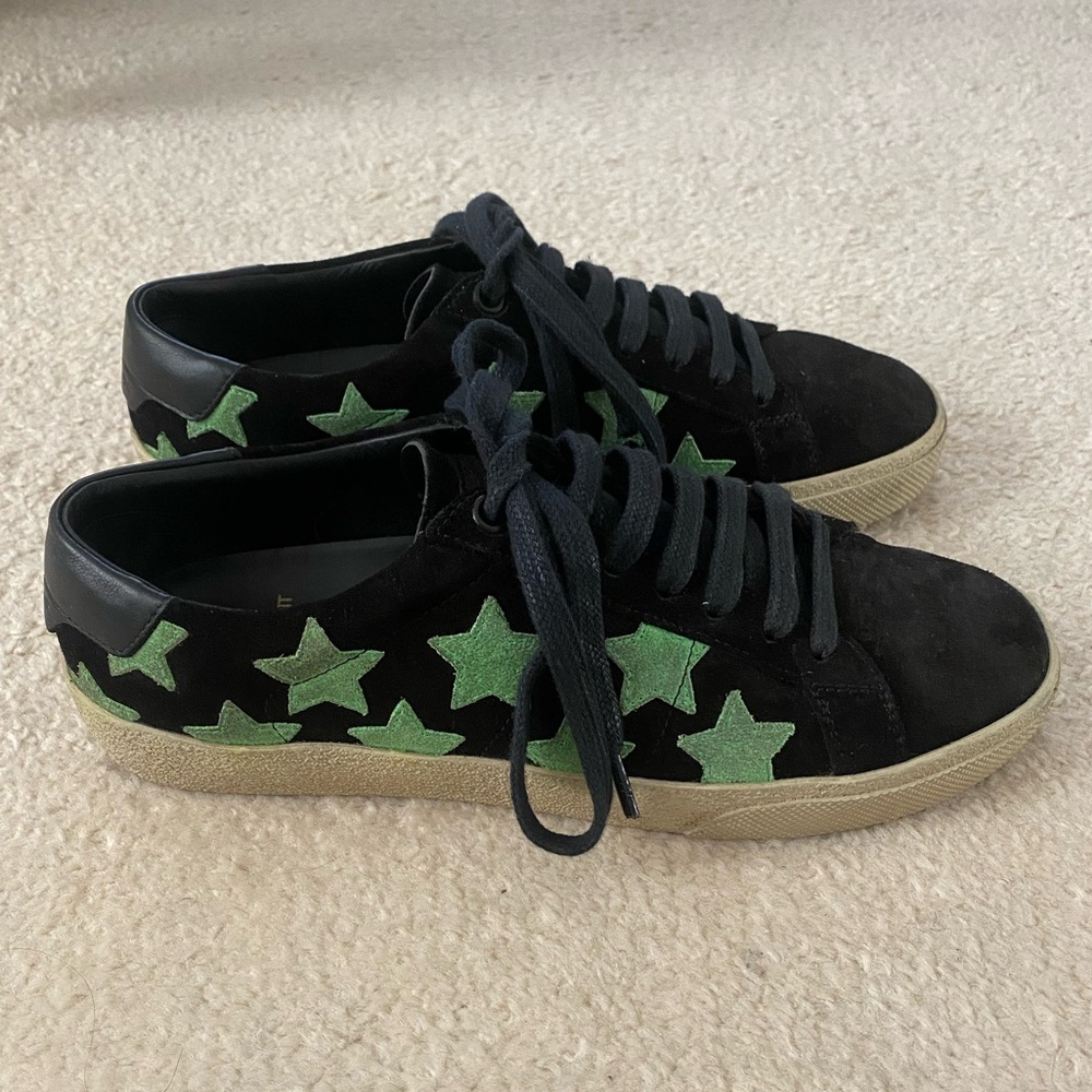 Saint Laurent Suede Graphic Print Sneakers
